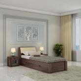 Rubikk Solid Sheesham Wood Single Bed With Two Drawers (Walnut Finish)